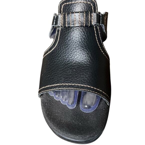 CLARKS Brown Leather Open Toe Slide Slip On Sandals Contrast Stitching Women’s 8 - Picture 4 of 9